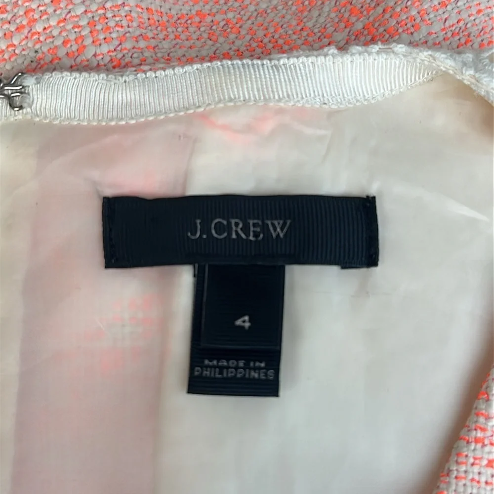 J.Crew Sleeveless Sheath Dress Coral Pink Tweed Size 4 V-Neck Lace Back Detail